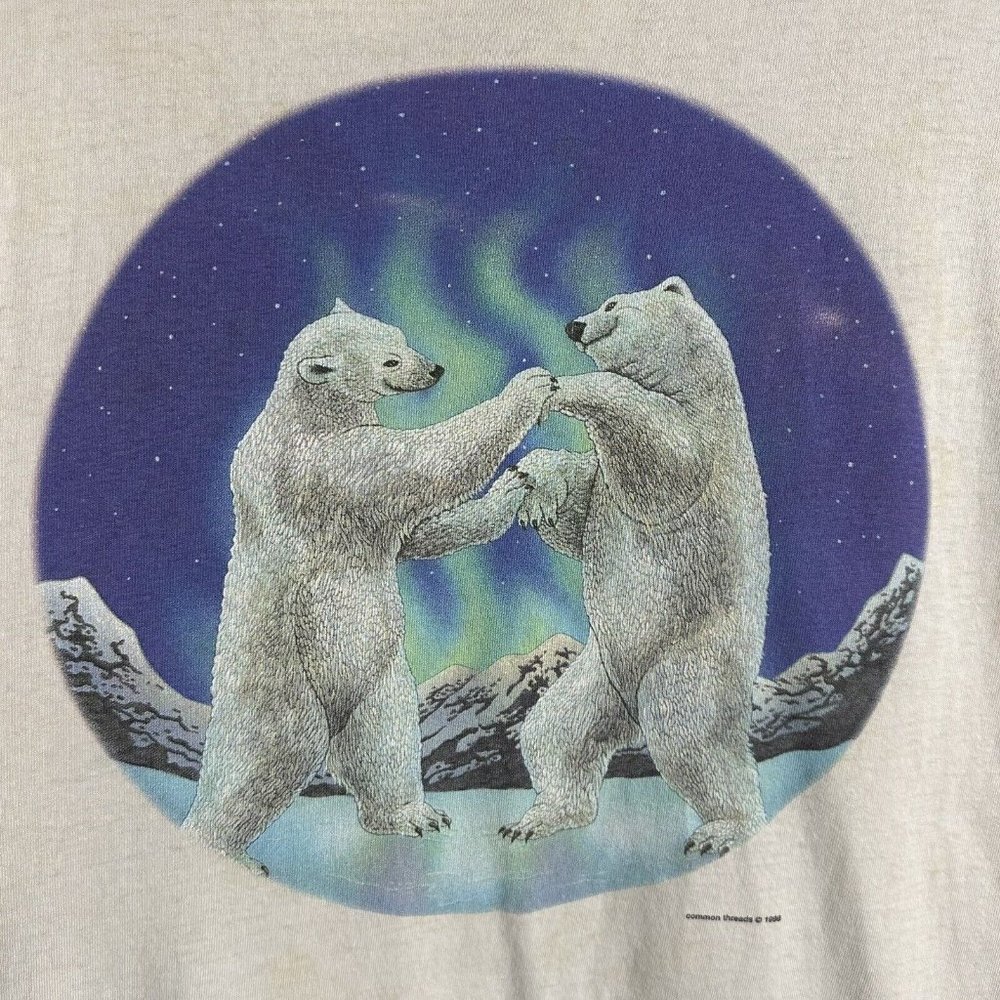 Vintage Polar Bears Dancing T-Shirt XL 90s Animal Environmental Northern Lights - Picture 1 of 4